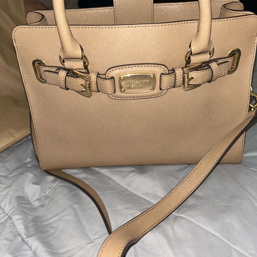 Michael Kors Beige Satchel with Gold Accents